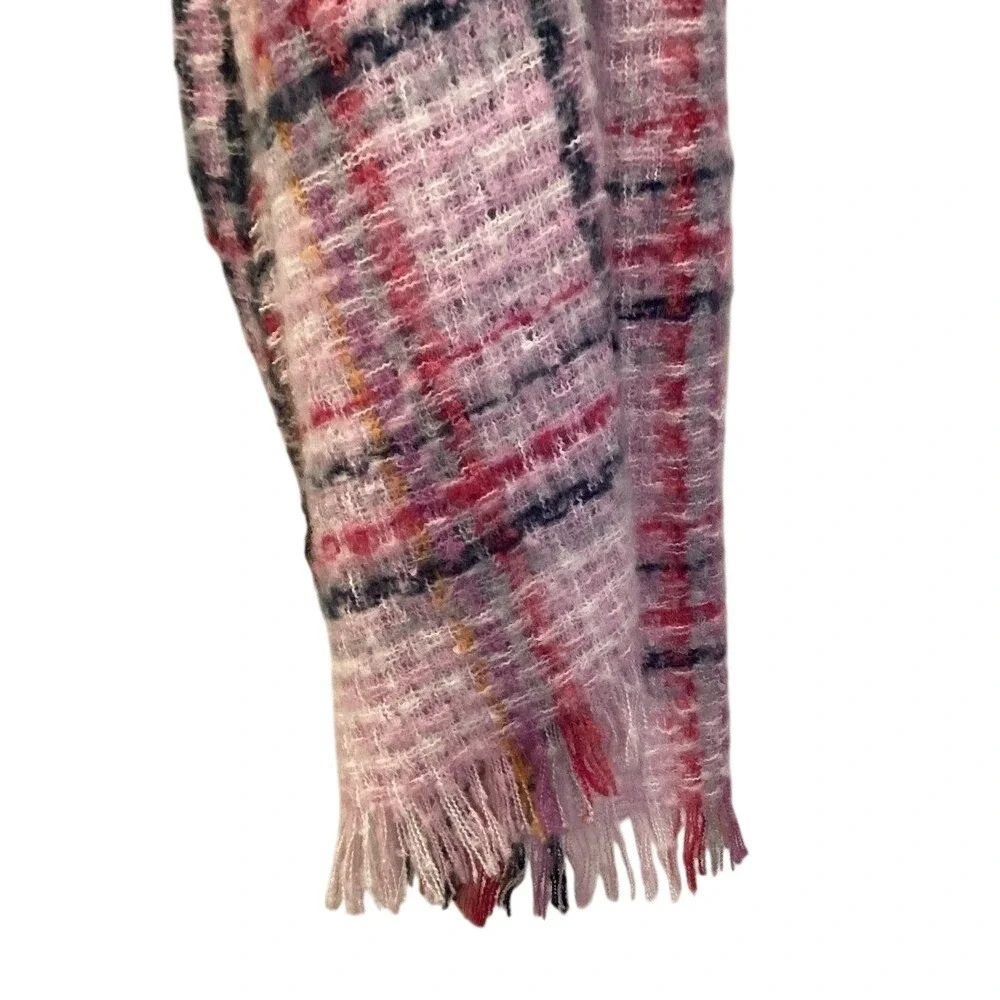 Women's Plaid Fringe Scarf Soft Warm Fluffy Pink Blue Plaid 26 x 84